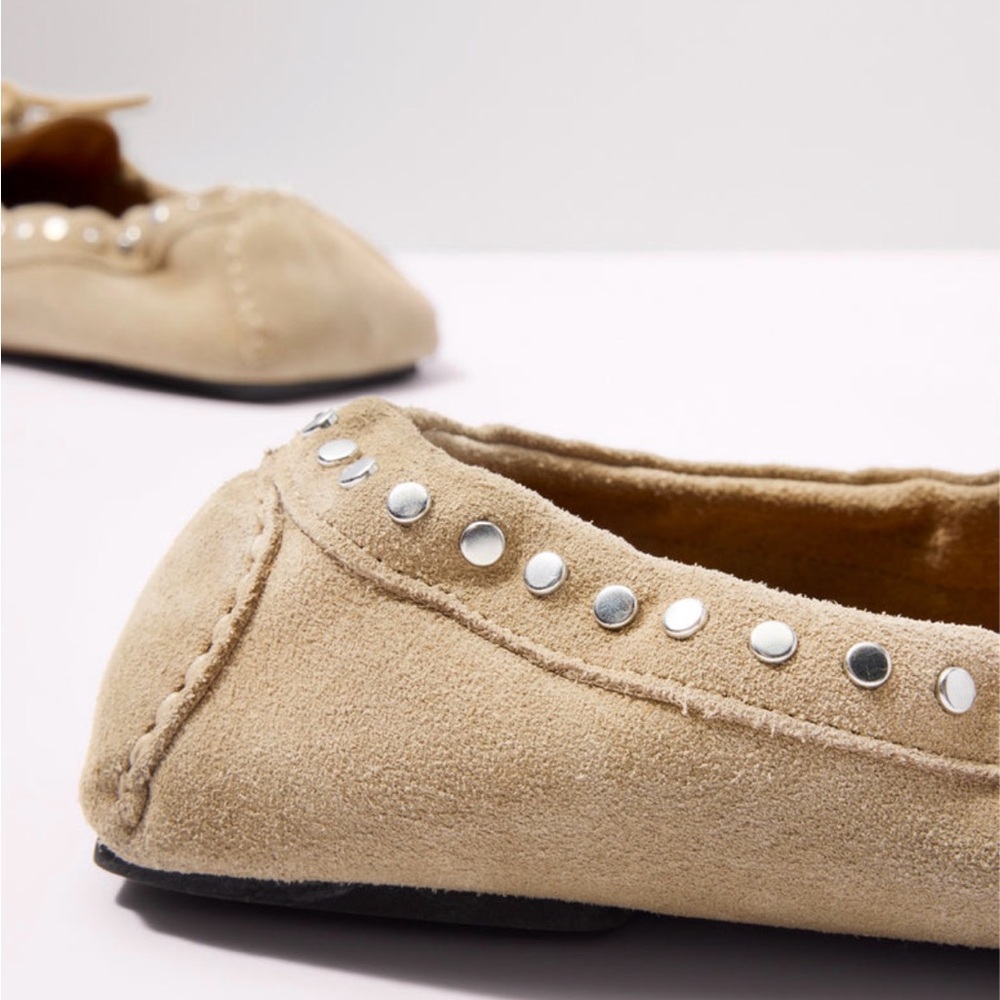 ALOHAS Tan Suede Studded Moccasins - Picture 2 of 6